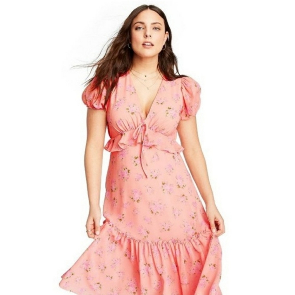 Love Shack Fancy Melon Pink Floral Dress